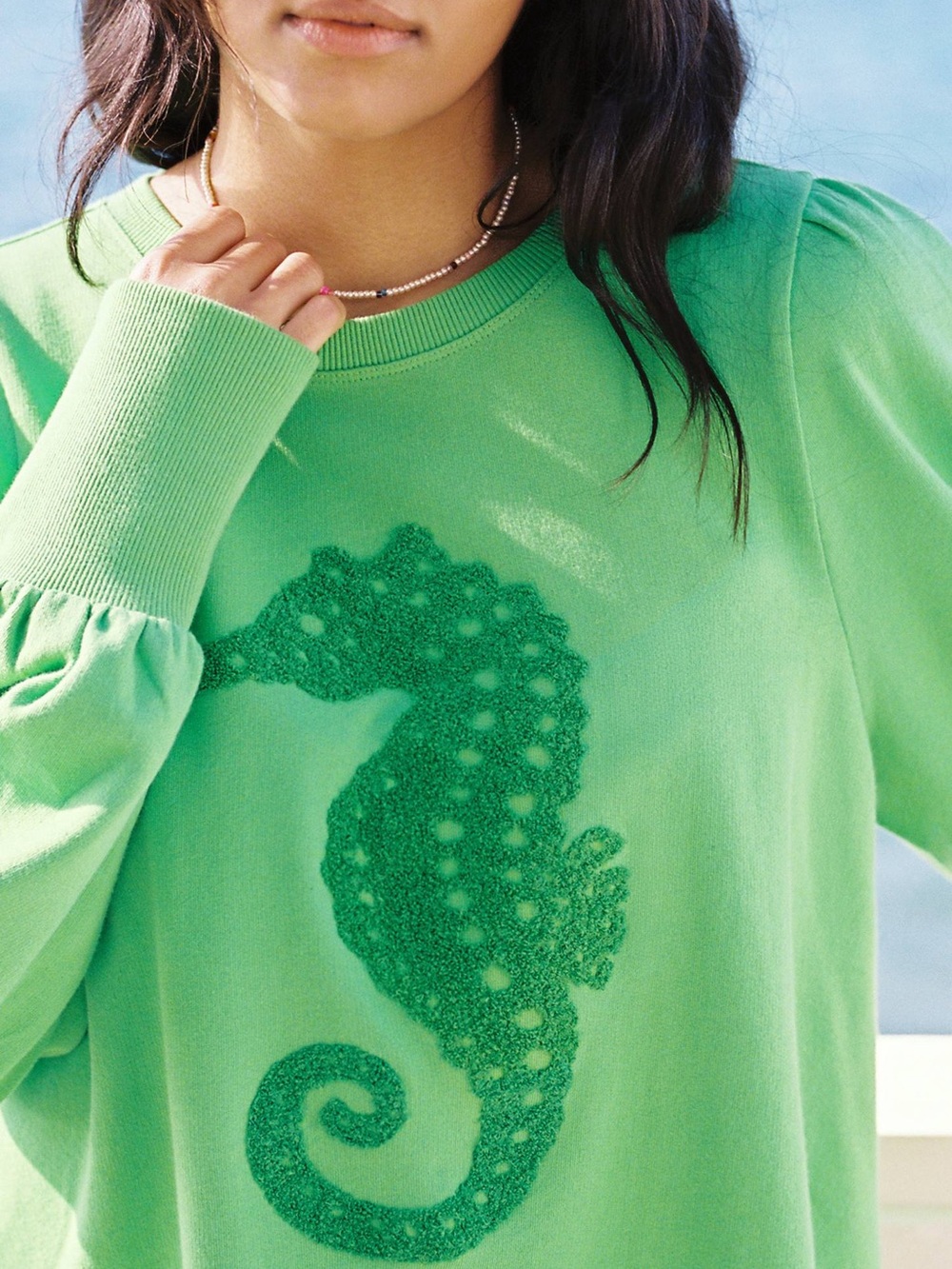 Maeve by Anthropologie seahorse tufted sweatshirt M crewneck puff balloon sleeve